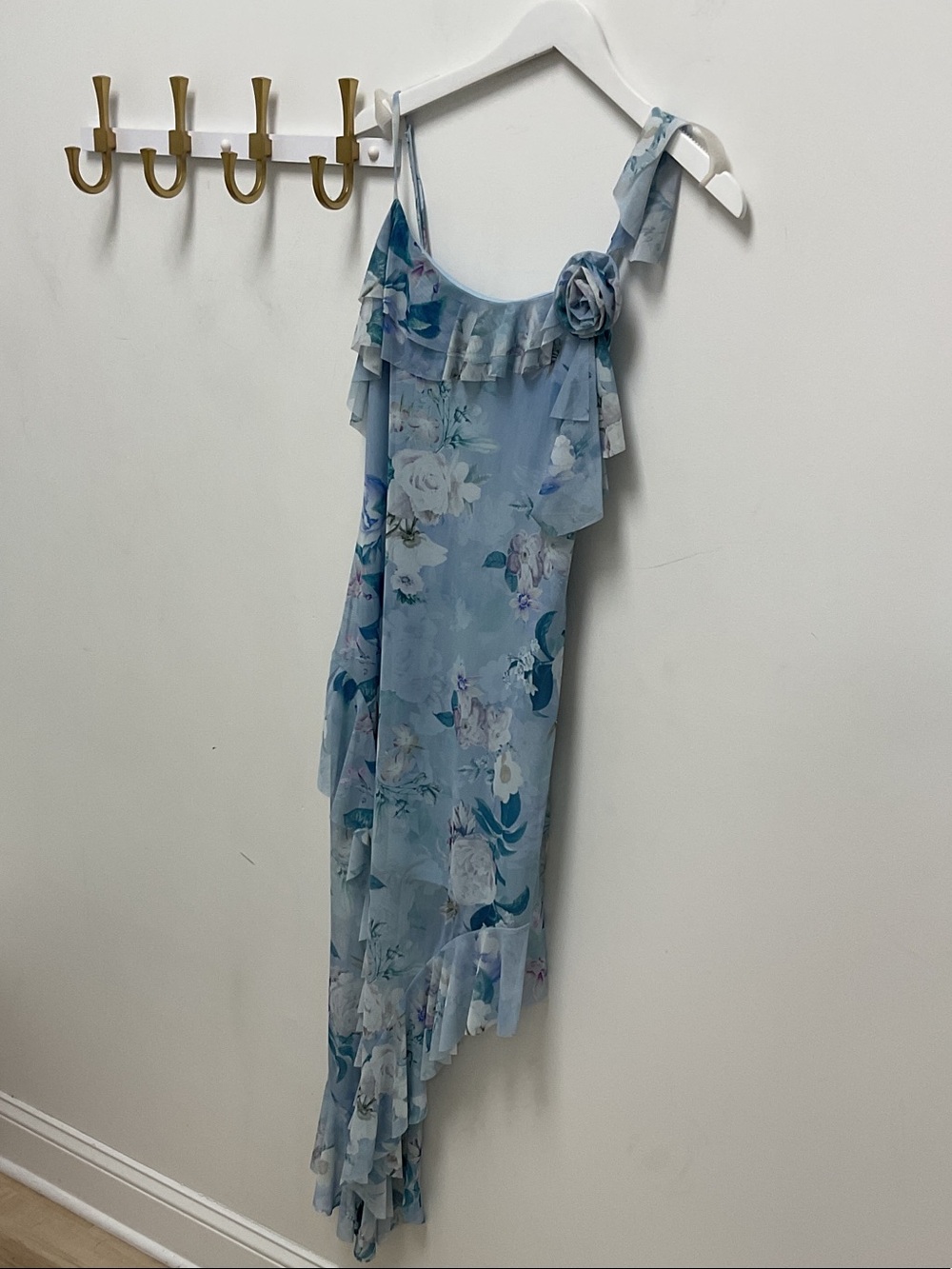 Steve Madden Sky Blue Floral Asymmetrical Ruffle Sorellia Dress